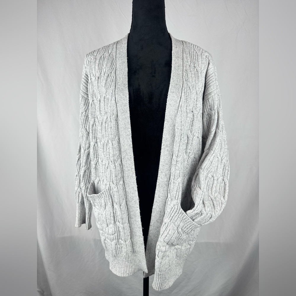 Time & Tru Knit Cardigan with Pockets in Gray